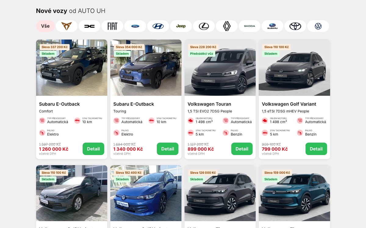 Web AUTO UH: rozšířené vyhledávání vozů, nové a ojeté vozy více značek