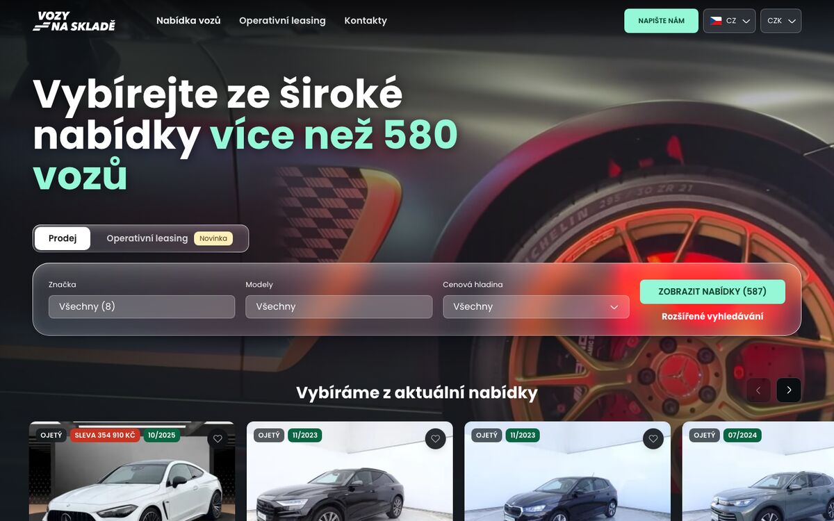 Web Vozy na skladě: vyhledávání ve více než 580 vozech, operativní leasing